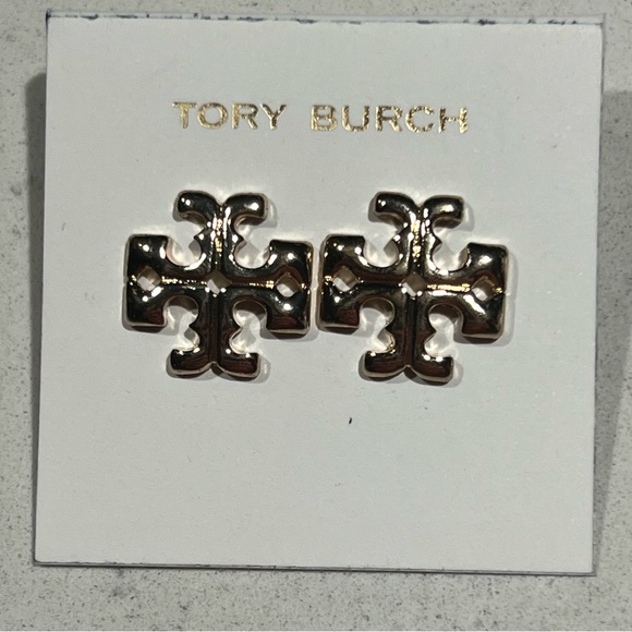 Tory Burch Earrings Gold T Logo Studs NEW - Picture 2 of 5